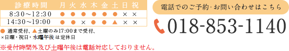 電話でのご予約・お問い合わせはこちら TEL:018-853-1140