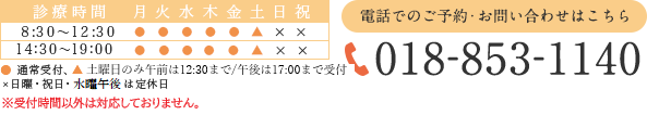 電話でのご予約・お問い合わせはこちら TEL:018-853-1140